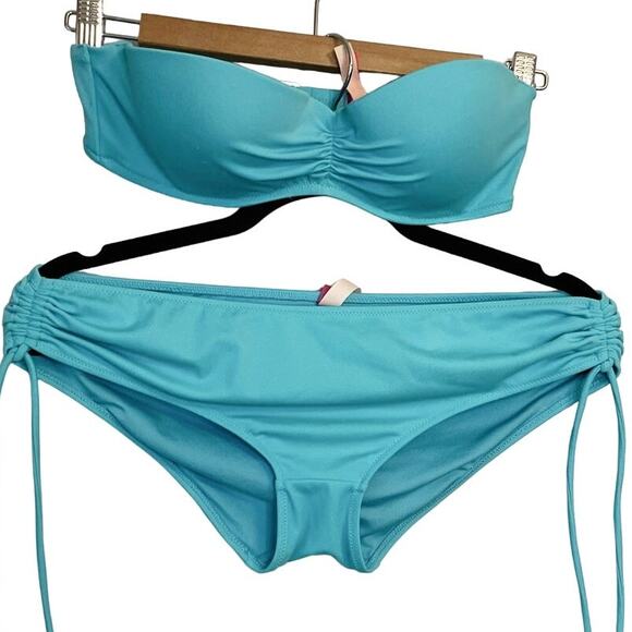 Victoria's Secret, 34C/M, Aqua,  Bandeau Bikini, Underwire, Ruching, Adjustabled - Picture 1 of 8